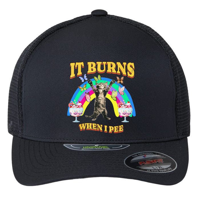 It Burns When I Pee Funny Cat Meme Rainbow Saying Sarcastic Flexfit Unipanel Trucker Cap