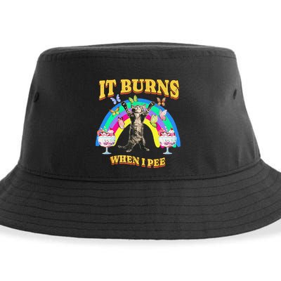 It Burns When I Pee Funny Cat Meme Rainbow Saying Sarcastic Sustainable Bucket Hat