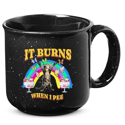 It Burns When I Pee Funny Cat Meme Rainbow Saying Sarcastic 15oz Campfire Ceramic Mug