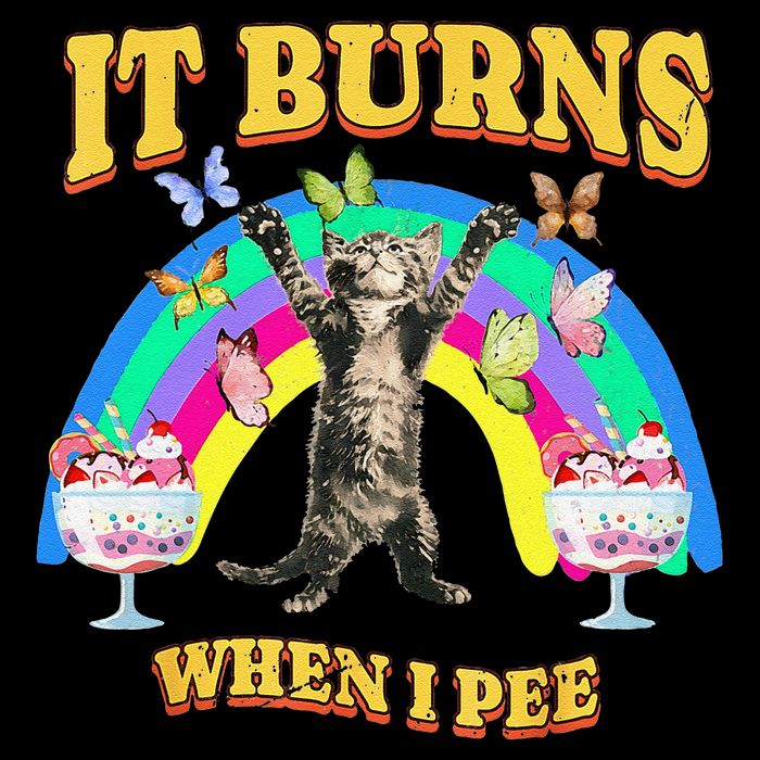 It Burns When I Pee Funny Cat Meme Rainbow Saying Sarcastic Drawstring Bag