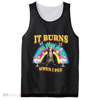 It Burns When I Pee Funny Cat Meme Rainbow Saying Sarcastic Mesh Reversible Basketball Jersey Tank