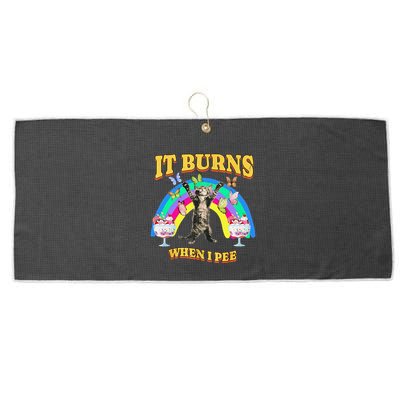 It Burns When I Pee Funny Cat Meme Rainbow Saying Sarcastic Large Microfiber Waffle Golf Towel