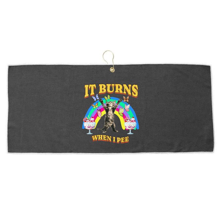 It Burns When I Pee Funny Cat Meme Rainbow Saying Sarcastic Large Microfiber Waffle Golf Towel