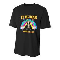 It Burns When I Pee Funny Cat Meme Rainbow Saying Sarcastic Youth Performance Sprint T-Shirt