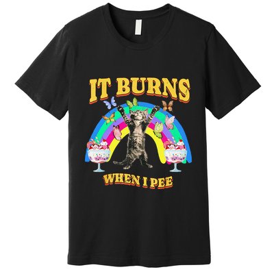 It Burns When I Pee Funny Cat Meme Rainbow Saying Sarcastic Premium T-Shirt