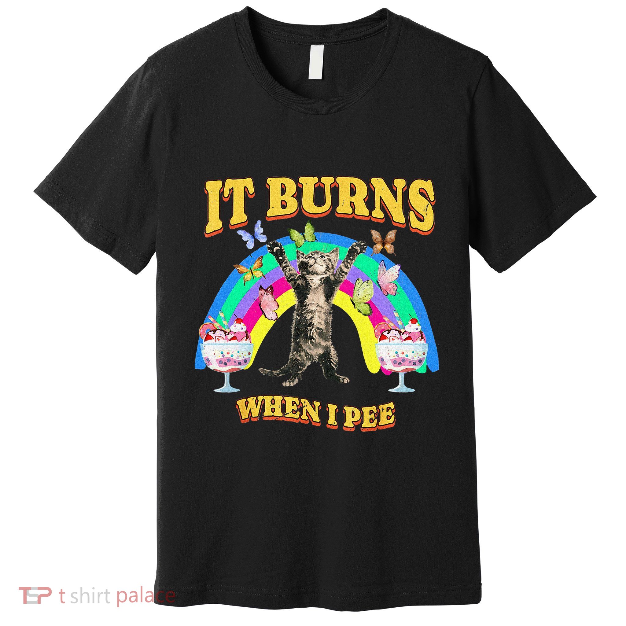 It Burns When I Pee Funny Cat Meme Rainbow Saying Sarcastic Premium T-Shirt