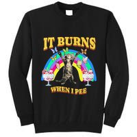 It Burns When I Pee Funny Cat Meme Rainbow Saying Sarcastic Tall Sweatshirt