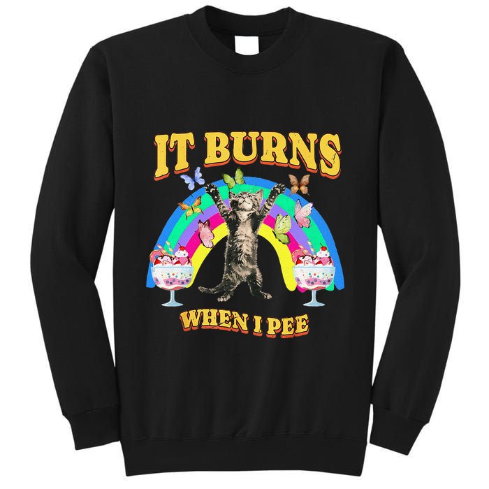 It Burns When I Pee Funny Cat Meme Rainbow Saying Sarcastic Tall Sweatshirt