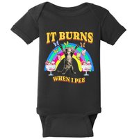 It Burns When I Pee Funny Cat Meme Rainbow Saying Sarcastic Baby Bodysuit