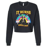 It Burns When I Pee Funny Cat Meme Rainbow Saying Sarcastic Cropped Pullover Crew