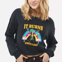 It Burns When I Pee Funny Cat Meme Rainbow Saying Sarcastic Cropped Pullover Crew
