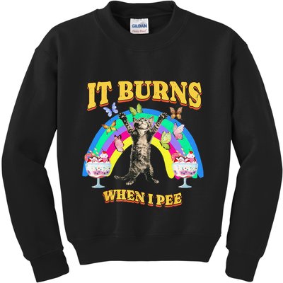 It Burns When I Pee Funny Cat Meme Rainbow Saying Sarcastic Kids Sweatshirt