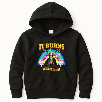 It Burns When I Pee Funny Cat Meme Rainbow Saying Sarcastic Kids Hoodie