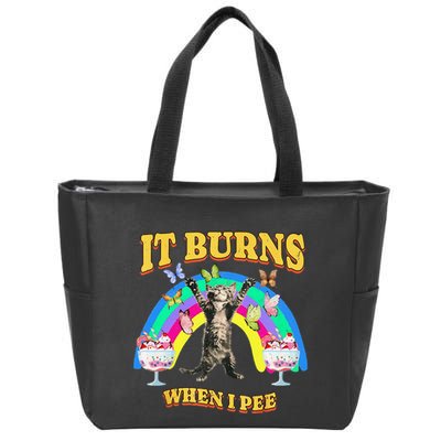 It Burns When I Pee Funny Cat Meme Rainbow Saying Sarcastic Zip Tote Bag