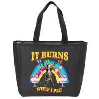 It Burns When I Pee Funny Cat Meme Rainbow Saying Sarcastic Zip Tote Bag