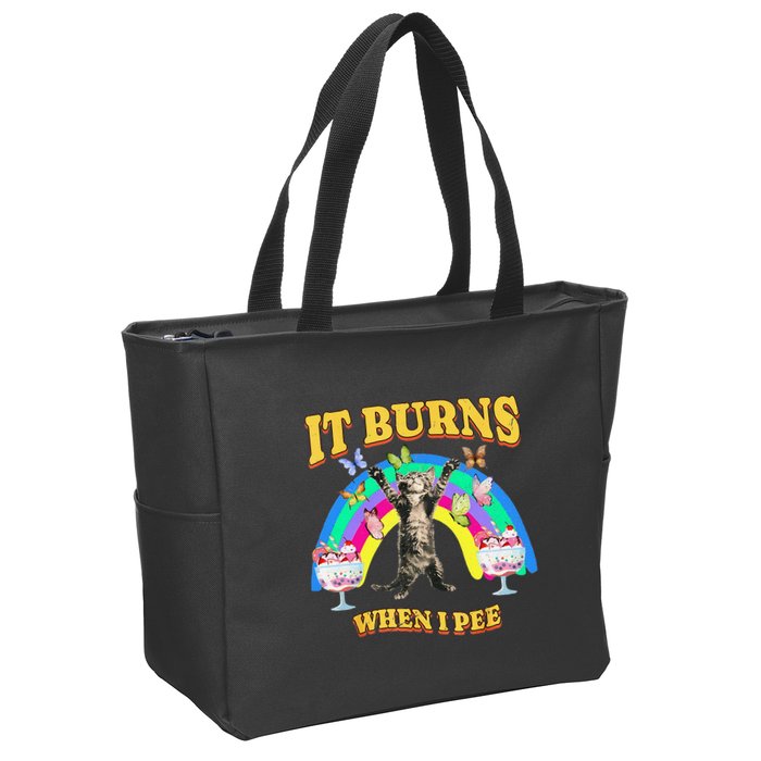 It Burns When I Pee Funny Cat Meme Rainbow Saying Sarcastic Zip Tote Bag
