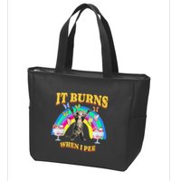 It Burns When I Pee Funny Cat Meme Rainbow Saying Sarcastic Zip Tote Bag