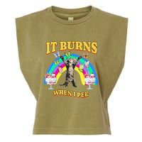 It Burns When I Pee Funny Cat Meme Rainbow Saying Sarcastic Garment-Dyed Women's Muscle Tee