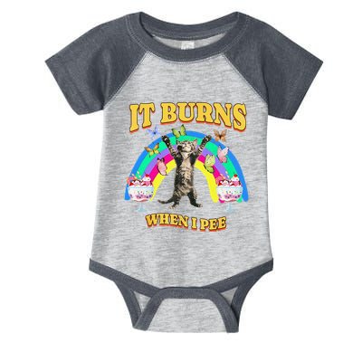 It Burns When I Pee Funny Cat Meme Rainbow Saying Sarcastic Infant Baby Jersey Bodysuit