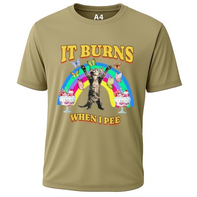 It Burns When I Pee Funny Cat Meme Rainbow Saying Sarcastic Performance Shirt