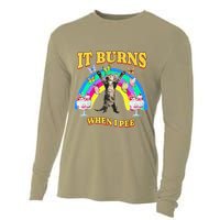 It Burns When I Pee Funny Cat Meme Rainbow Saying Sarcastic Cooling Performance Long Sleeve Crew