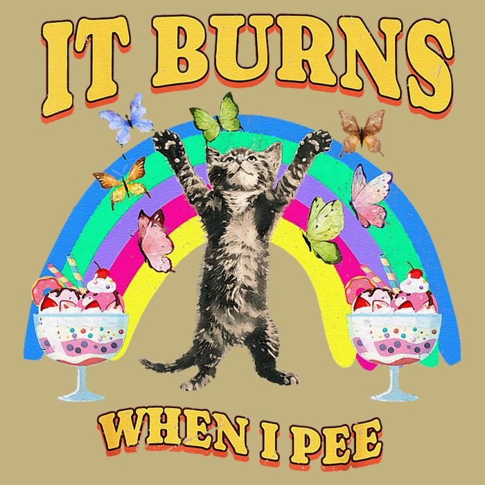 It Burns When I Pee Funny Cat Meme Rainbow Saying Sarcastic Cooling Performance Long Sleeve Crew