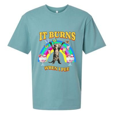 It Burns When I Pee Funny Cat Meme Rainbow Saying Sarcastic Sueded Cloud Jersey T-Shirt