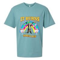 It Burns When I Pee Funny Cat Meme Rainbow Saying Sarcastic Sueded Cloud Jersey T-Shirt