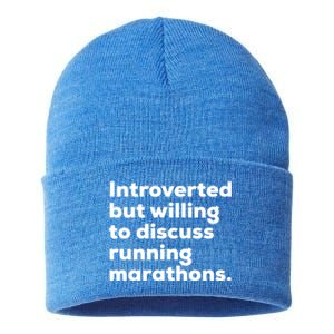 Introverted But Willing To Discuss Running Marathons Gift Sustainable Knit Beanie