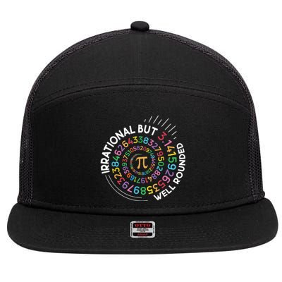 Irrational But Well Rounded Pi Day Math Teacher Student Geek 7 Panel Mesh Trucker Snapback Hat