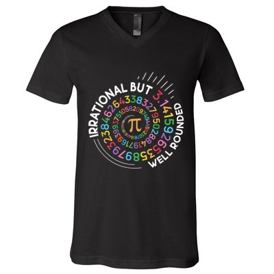 Irrational But Well Rounded Pi Day Math Teacher Student Geek V-Neck T-Shirt