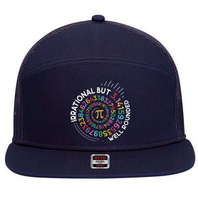 Irrational But Well Rounded Pi Day Math Teacher Student Geek 7 Panel Mesh Trucker Snapback Hat