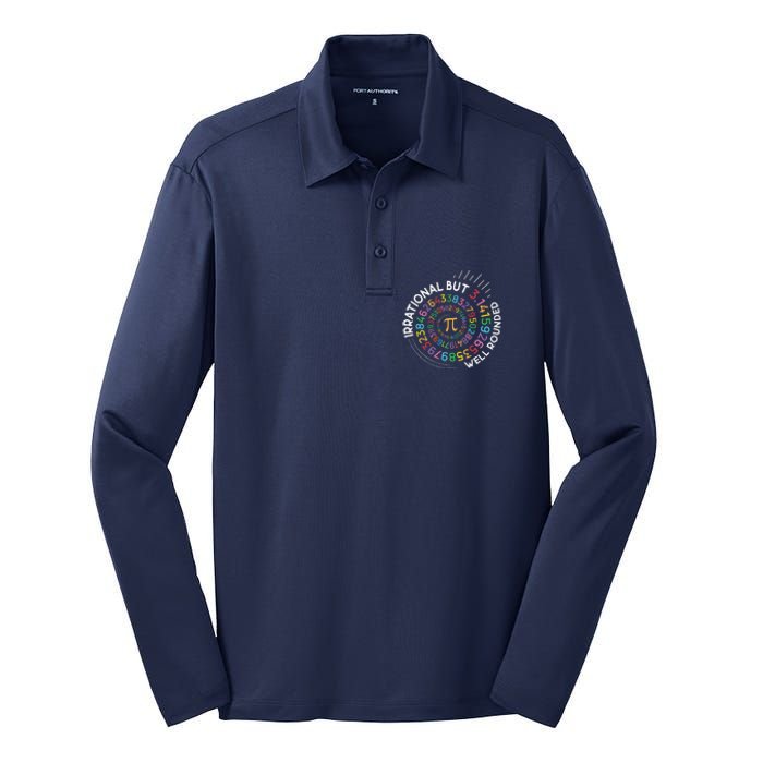 Irrational But Well Rounded Pi Day Math Teacher Student Geek Silk Touch Performance Long Sleeve Polo