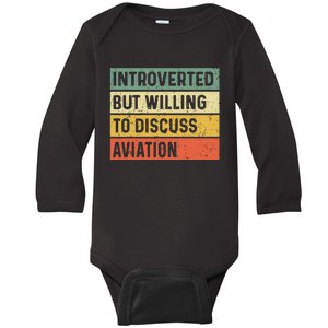 Introverted But Willing To Discuss Aviation Airplane Pilot Baby Long Sleeve Bodysuit