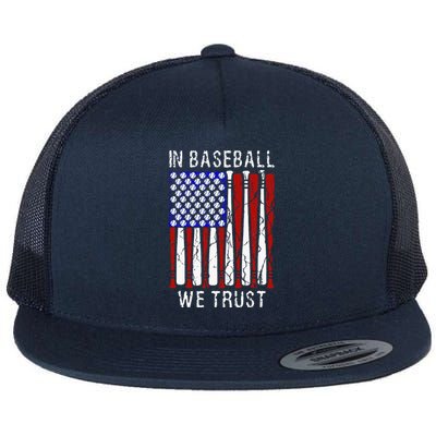 In Baseball We Trust Patriotic Baseball 4th Of July Flat Bill Trucker Hat