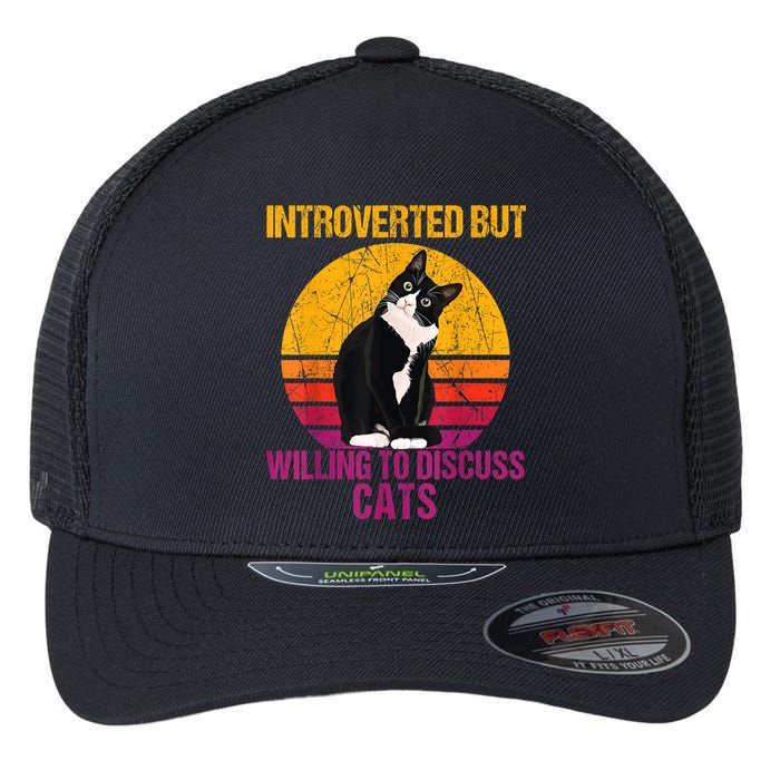 Introverted But Willing To Discuss Cats Flexfit Unipanel Trucker Cap