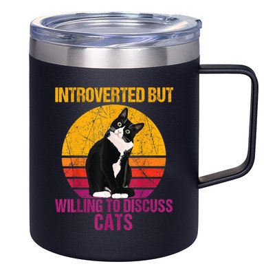 Introverted But Willing To Discuss Cats 12oz Stainless Steel Coffee Mug