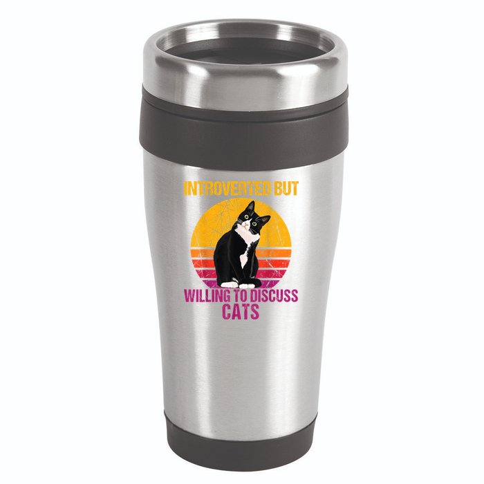 Introverted But Willing To Discuss Cats 16oz Travel Tumbler