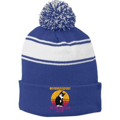 Introverted But Willing To Discuss Cats Stripe Pom Pom Beanie