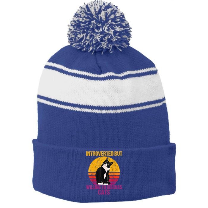 Introverted But Willing To Discuss Cats Stripe Pom Pom Beanie