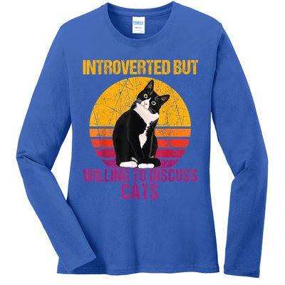 Introverted But Willing To Discuss Cats Ladies Long Sleeve Shirt