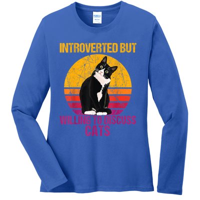 Introverted But Willing To Discuss Cats Ladies Long Sleeve Shirt