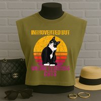 Introverted But Willing To Discuss Cats Garment-Dyed Women's Muscle Tee