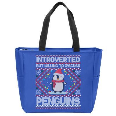 Introverted But Willing To Discuss Penguins Ugly Christmas Gift Zip Tote Bag