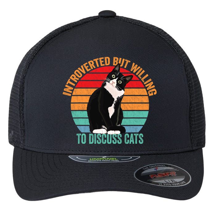 Introverted But Willing To Discuss Cats Introverted Cat Flexfit Unipanel Trucker Cap