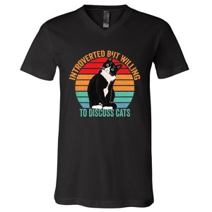 Introverted But Willing To Discuss Cats Introverted Cat V-Neck T-Shirt