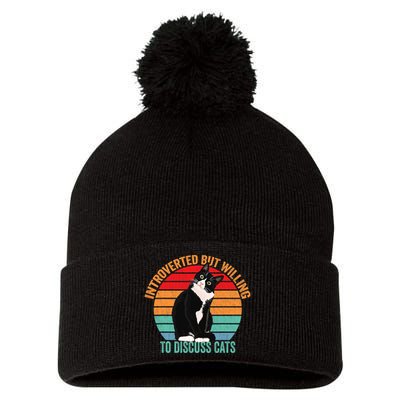 Introverted But Willing To Discuss Cats Introverted Cat Pom Pom 12in Knit Beanie