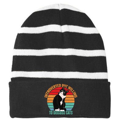 Introverted But Willing To Discuss Cats Introverted Cat Striped Beanie with Solid Band