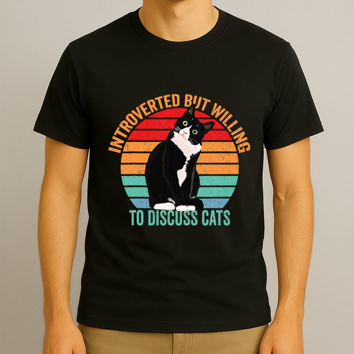 Introverted But Willing To Discuss Cats Lovers Black Cat T-Shirt