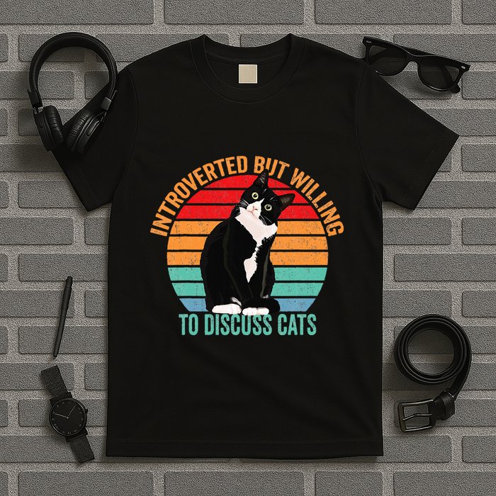 Introverted But Willing To Discuss Cats Lovers Black Cat T-Shirt